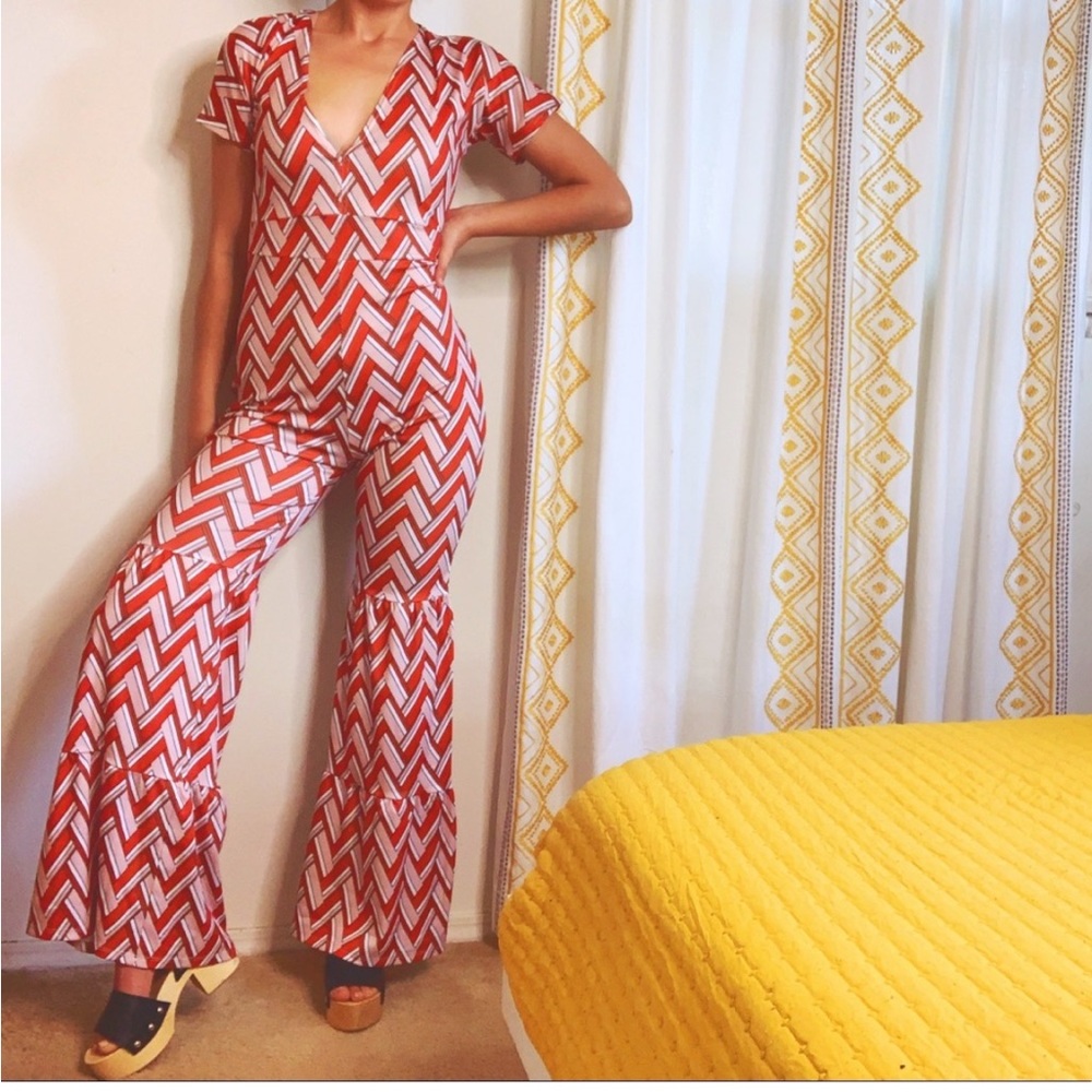 1970s Style Geometric Retro Jumpsuit